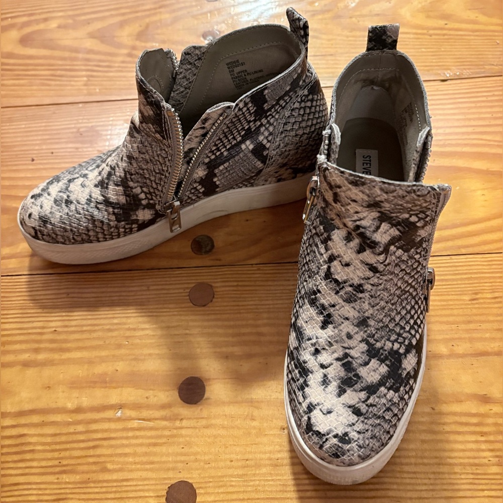 Steven Madden Snake Print Ankle Wedgie Sneakers - Picture 4 of 13